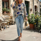 Floral Cut-Out Batwing Sleeve Knit Cover-Up Top