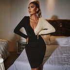 Colorblock Sequin Surplice Neck Bodycon Dress