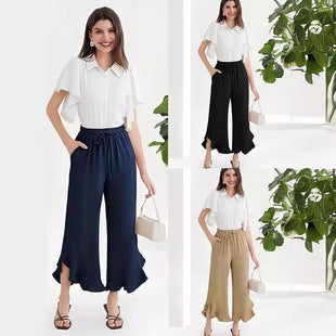 Women's Ruffle Bell-Bottom Pants